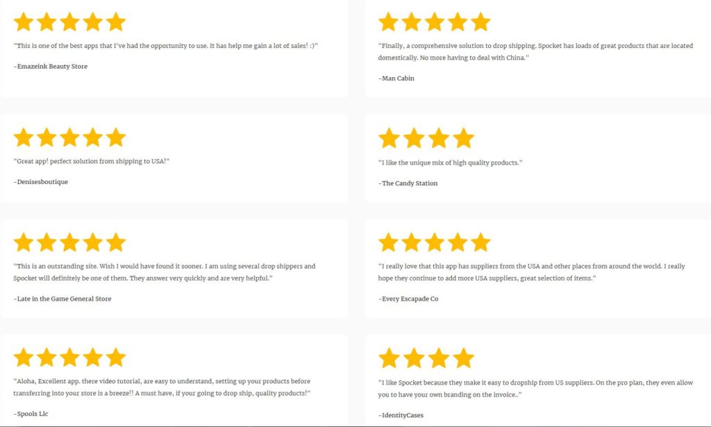 Spocket Reviews from customers.